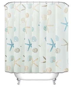 Starfish Sea Shell Shower Curtain With Waterproof Material And 12 Hooks For Nautical Bathroom Decor