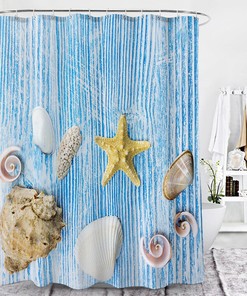 Starfish Sea Shells Conch Ocean Print Bathroom Shower Curtain