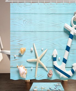 Starfish, Seashell And Anchor Print Fabric Shower Curtain For Bathroom