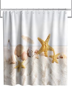 Starfish Seashell Beach Ocean Unique Shower Curtain Waterproof Washable Beige