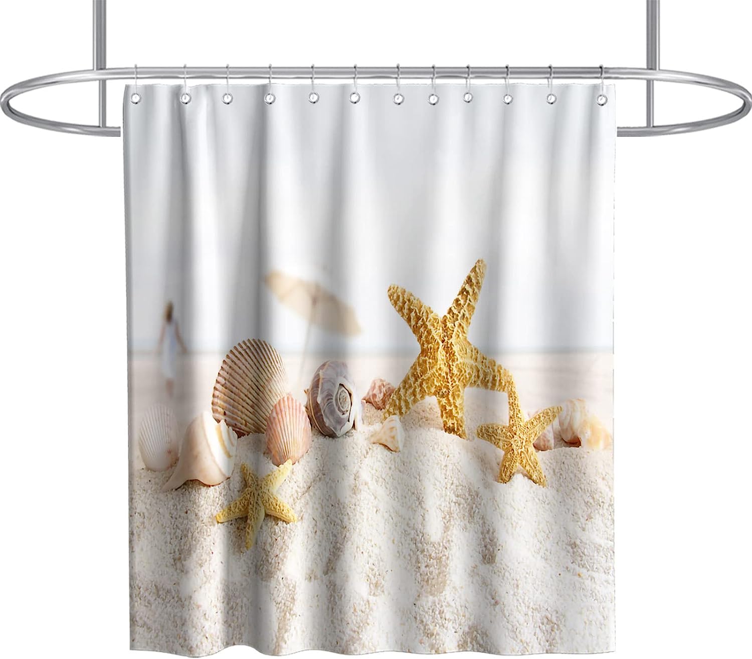 Starfish Seashell Beach Ocean Unique Shower Curtain Waterproof Washable Beige