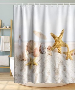 Starfish Seashell Beach Ocean Unique Shower Curtain Waterproof Washable Beige