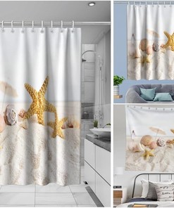 Starfish Seashell Beach Ocean Unique Shower Curtain Waterproof Washable Beige