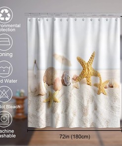 Starfish Seashell Beach Ocean Unique Shower Curtain Waterproof Washable Beige
