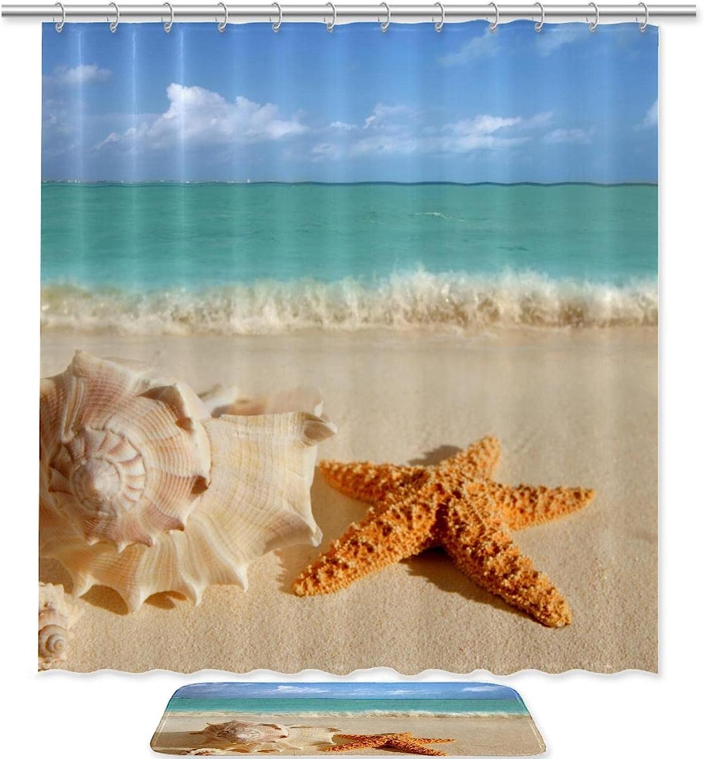 Starfish Seashell Beach Shower Curtain For A Nautical-Inspired Bathroom