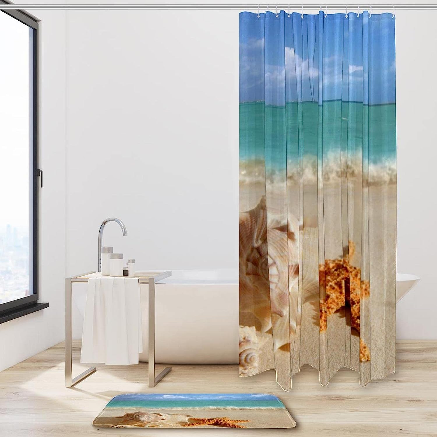 Starfish Seashell Beach Shower Curtain For A Nautical-Inspired Bathroom - Image 2
