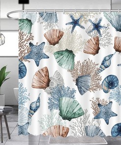 Starfish Seashell Coral Beach Nautical Shower Curtain - Bathroom Decor Featuring a Washable and Durable Fabric Material