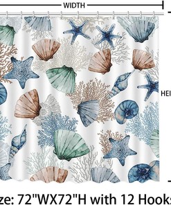 Starfish Seashell Coral Beach Nautical Shower Curtain - Bathroom Decor Featuring a Washable and Durable Fabric Material