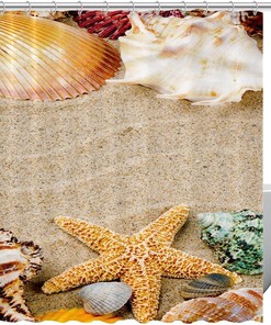 Starfish Seashells Marine Colorful Fabric Shower Curtain for Bathroom Decor