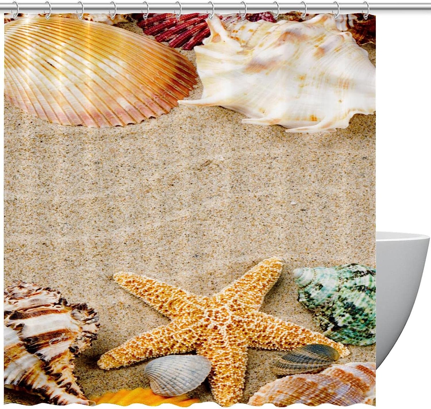Starfish Seashells Marine Colorful Fabric Shower Curtain for Bathroom Decor