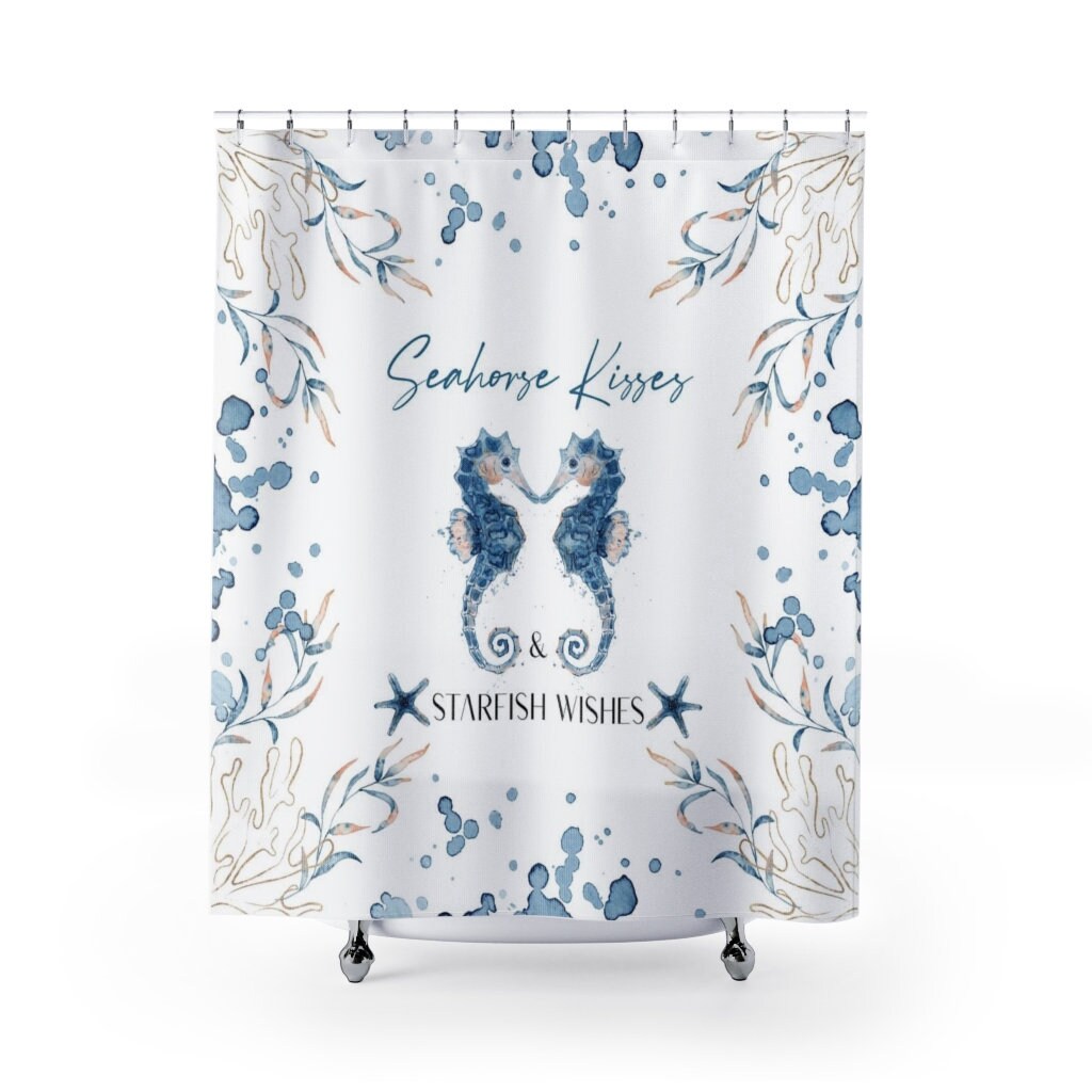 Starfish Shower Curtain For Beach Themed Bathroom - Coastal Shower Curtain With Seashorse - Image 2
