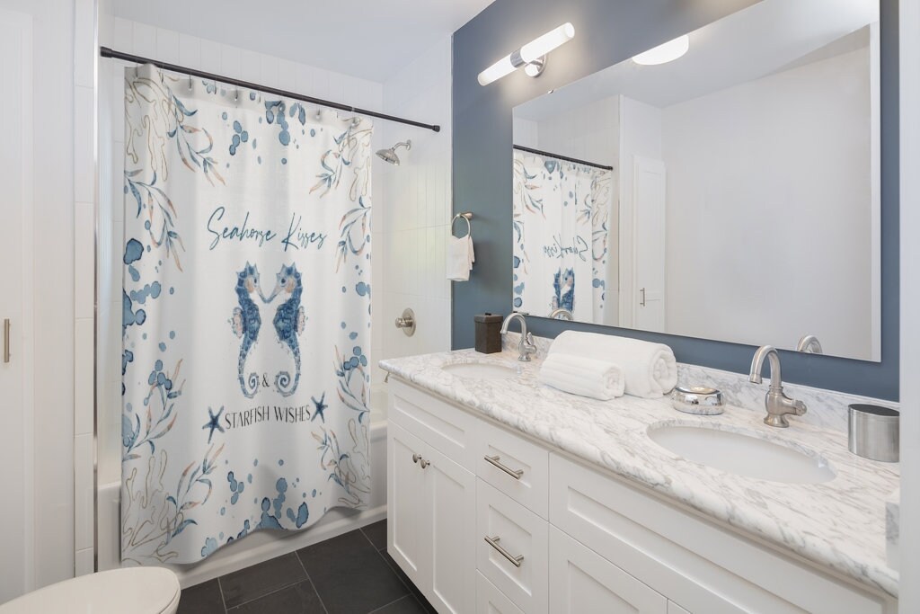 Starfish Shower Curtain For Beach Themed Bathroom - Coastal Shower Curtain With Seashorse - Image 3