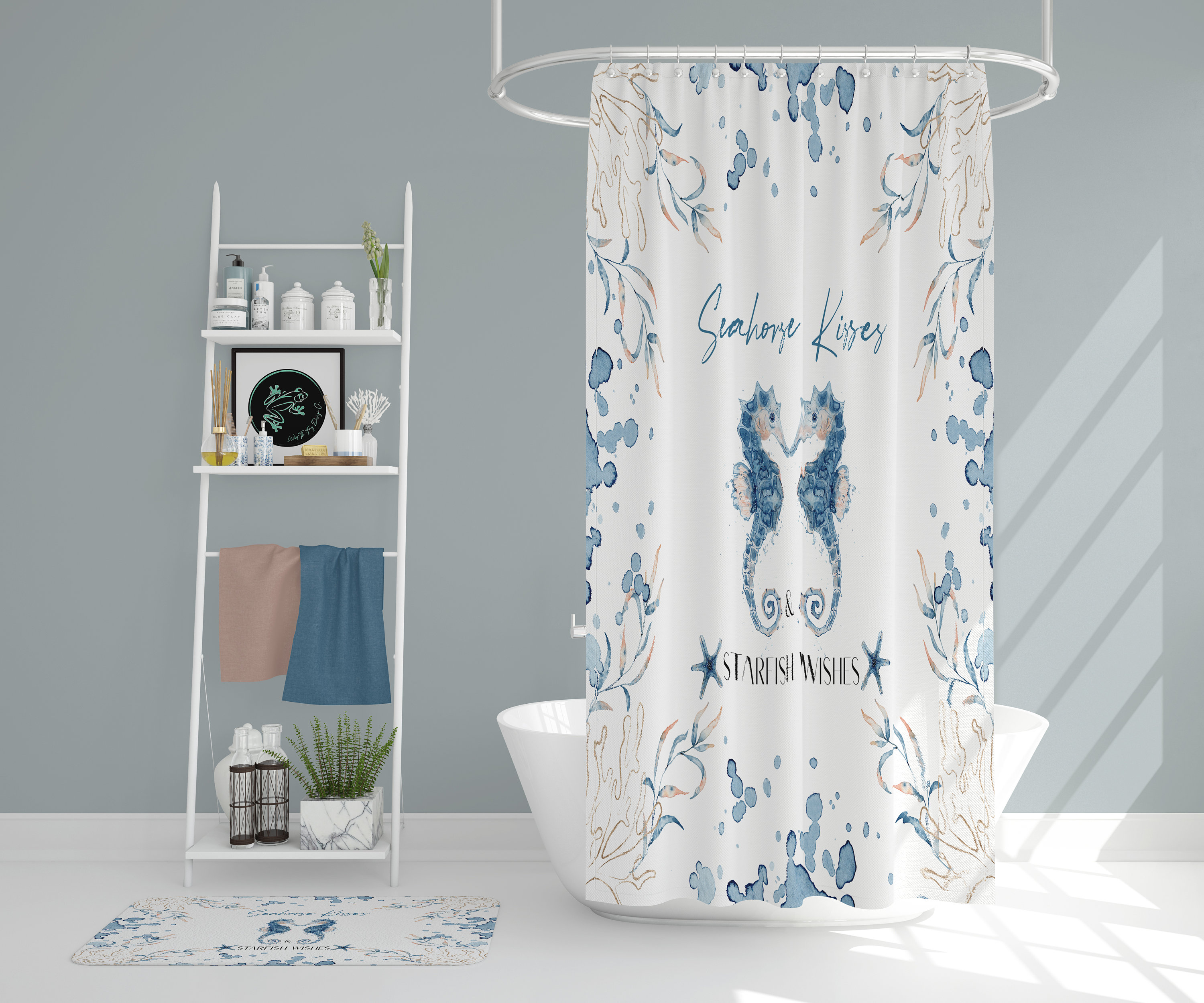 Starfish Shower Curtain For Beach Themed Bathroom - Coastal Shower Curtain With Seashorse - Image 4