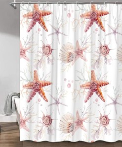 Starfish Shower CurtainNautical Coastal Ocean Beach Creatures Retro Bathroom Bathtub Decor