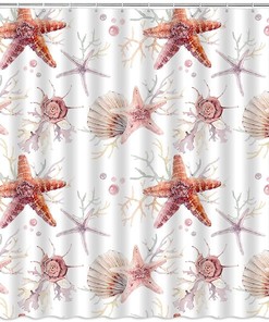 Starfish Shower CurtainNautical Coastal Ocean Beach Creatures Retro Bathroom Bathtub Decor
