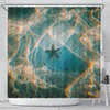 Starfish Underwater Sea Blue And Gold Shower Curtain, Perfect For Tropical Beach Bathroom Decor
