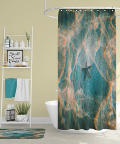 Starfish Underwater Sea Blue And Gold Shower Curtain, Perfect For Tropical Beach Bathroom Decor