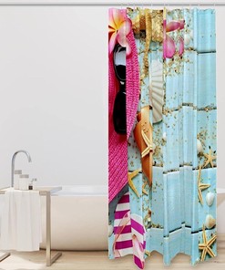 Starfish and Seashell Print Shower Curtain for Beachy Bathroom Decor