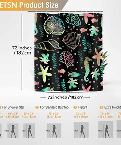 Starfish and Seashells Ocean Beach Print Shower Curtain for Coastal Bathroom Decor, Fabric Bath Curtain