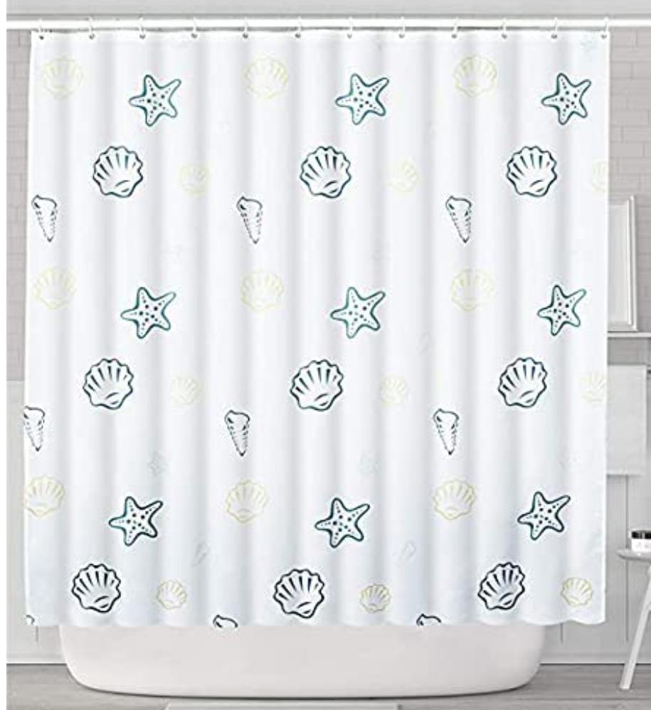 Starfish and Seashells Shower Curtain for Ocean Themed Bathroom