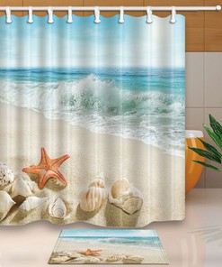 Starfish and Seashells on The Beach Shower Curtain Set, Coastal Bathroom Decor