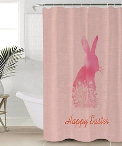 Staring Happy Easter Shower Curtain Pink Rabbit Silhouette 