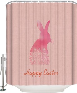 Staring Happy Easter Shower Curtain Pink Rabbit Silhouette