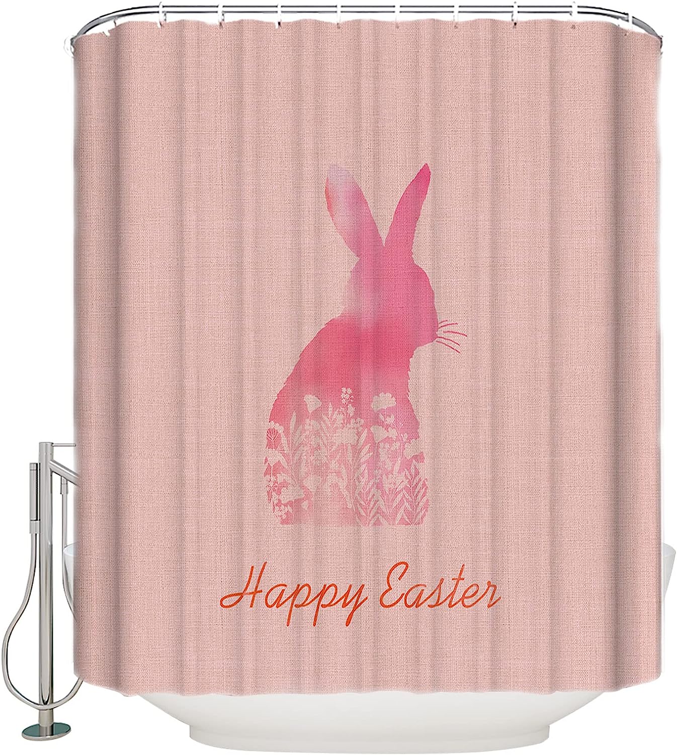 Staring Happy Easter Shower Curtain Pink Rabbit Silhouette