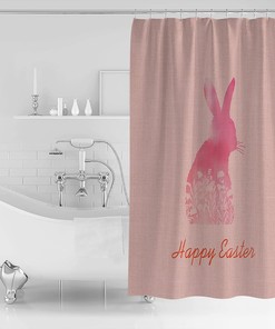 Staring Happy Easter Shower Curtain Pink Rabbit Silhouette