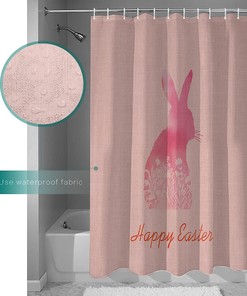 Staring Happy Easter Shower Curtain Pink Rabbit Silhouette