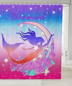 Starry Galaxy Castle Fairy Dreamy Mermaid Shower Curtain With Stars Moon Flowers Print