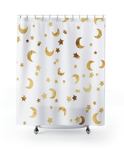 Starry Moon and Star Shower Curtain: Cosmic Night Sky Bathroom Accessories for Relaxation