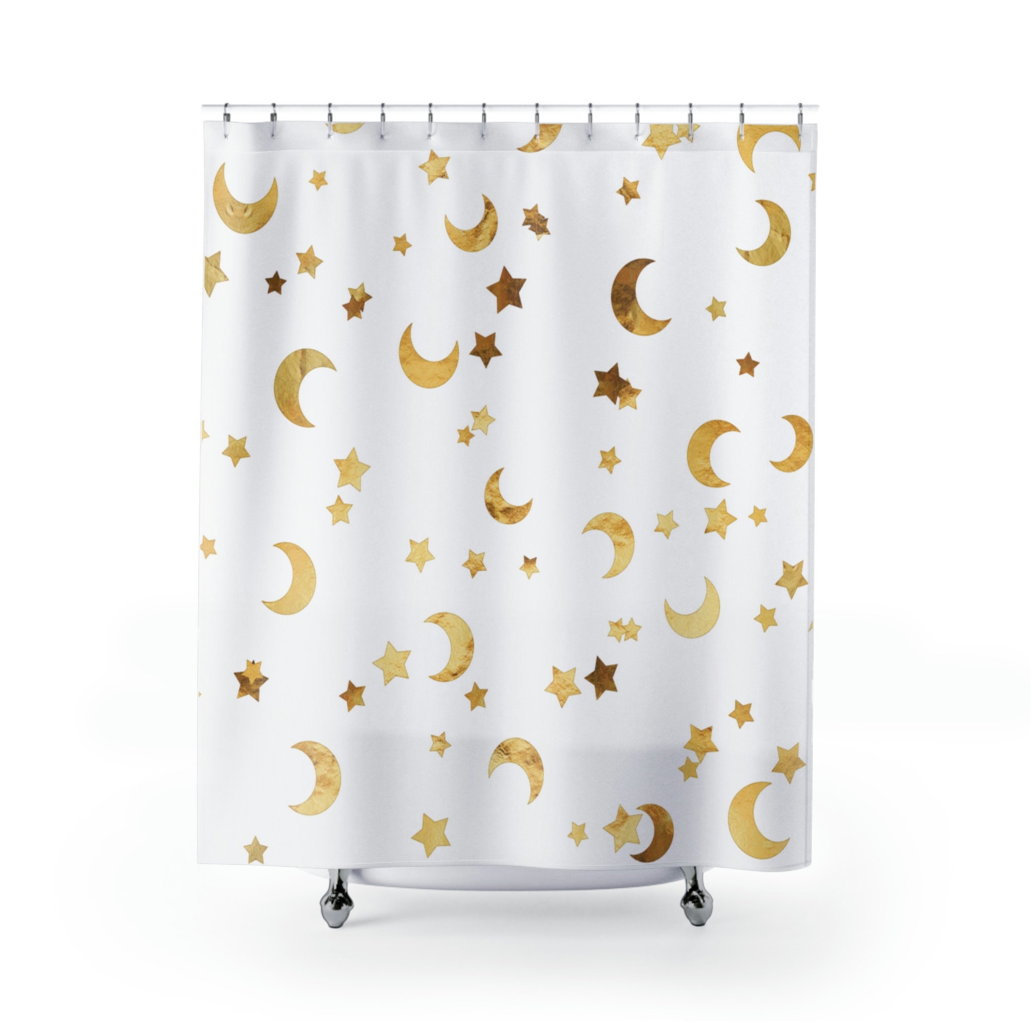 Starry Moon and Star Shower Curtain: Cosmic Night Sky Bathroom Accessories for Relaxation