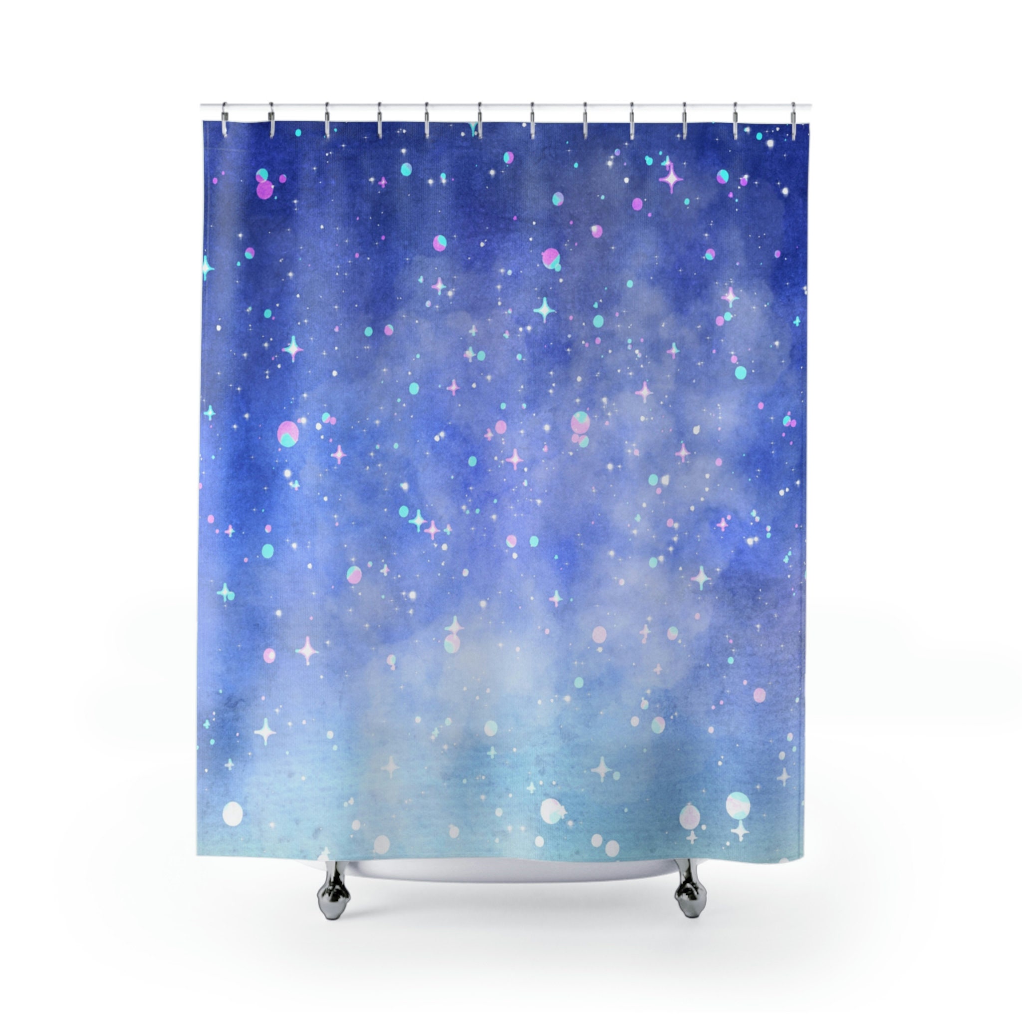 Starry Night Designed Fabric Shower Curtain - Waterproof - Image 2