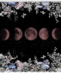 Starry Night Moon Phase Shower Curtain for Magical Garden Bathroom Decor 