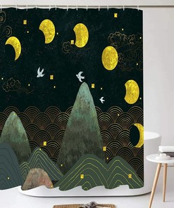 Starry Night Moon Phase Shower Curtain for Magical Garden Bathroom Decor