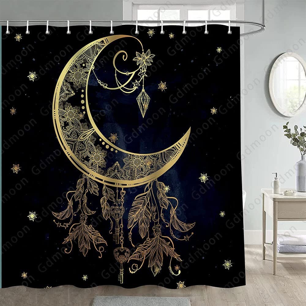 Starry Night Moon Phase Shower Curtain for Magical Garden Bathroom Decor
