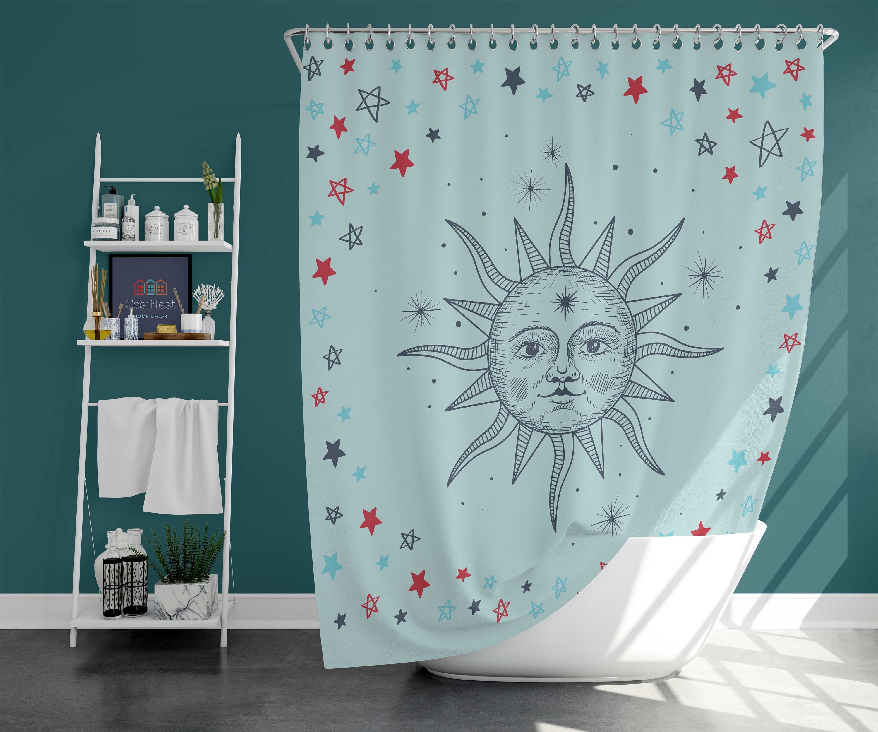 Starry Night Moon and Stars Luxury Shower Curtain for Bathroom
