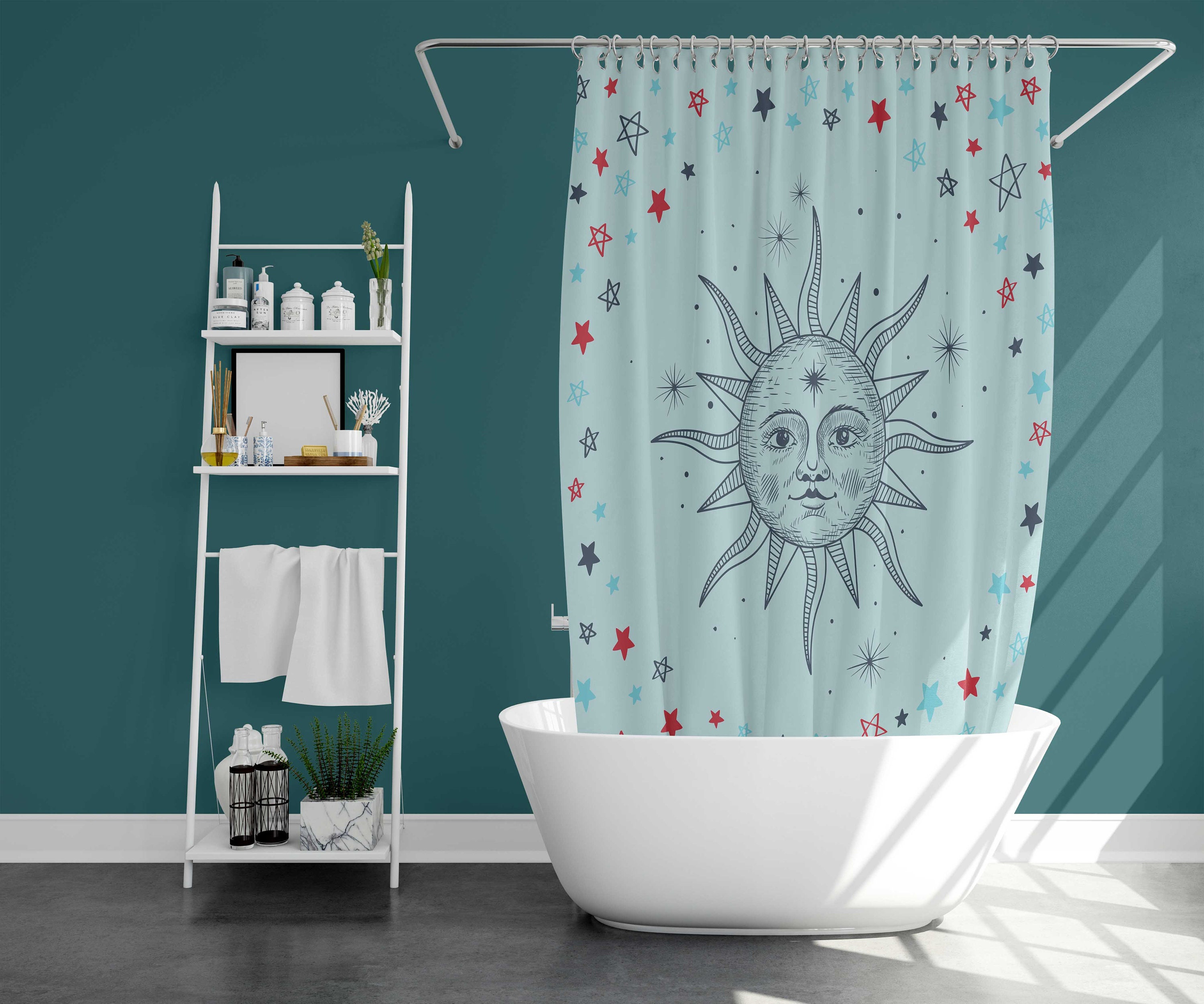 Starry Night Moon and Stars Luxury Shower Curtain for Bathroom
