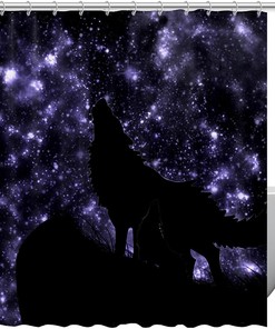 Starry Night Wolf Howl Shower Curtain for Mysterious Bathroom Decor