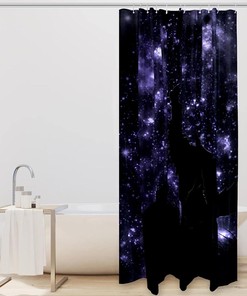 Starry Night Wolf Howl Shower Curtain for Mysterious Bathroom Decor