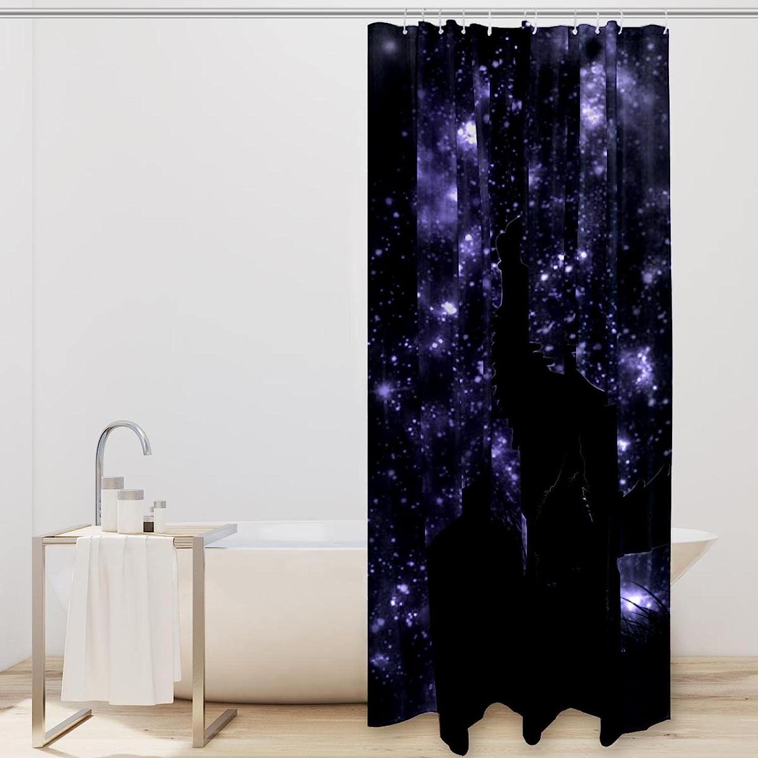 Starry Night Wolf Howl Shower Curtain for Mysterious Bathroom Decor