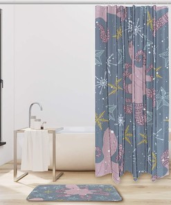 Starry Octopus Pattern Shower Curtain with Double Glide Hooks and Waterproof Fabric