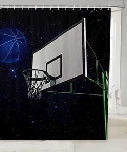 Starry Sky Blue Basketball Shower Curtain for Sports Bathroom Decor