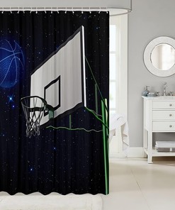 Starry Sky Blue Basketball Shower Curtain for Sports Bathroom Decor