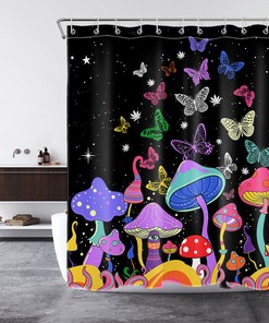 Starry Sky Butterfly And Mushroom Shower Curtain For Bathroom