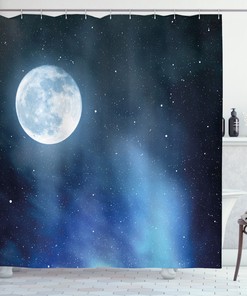 Starry Sky Full Moon Shower Curtain for Romantic Bathroom Decor
