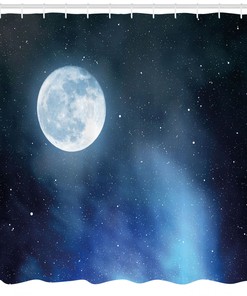 Starry Sky Full Moon Shower Curtain for Romantic Bathroom Decor