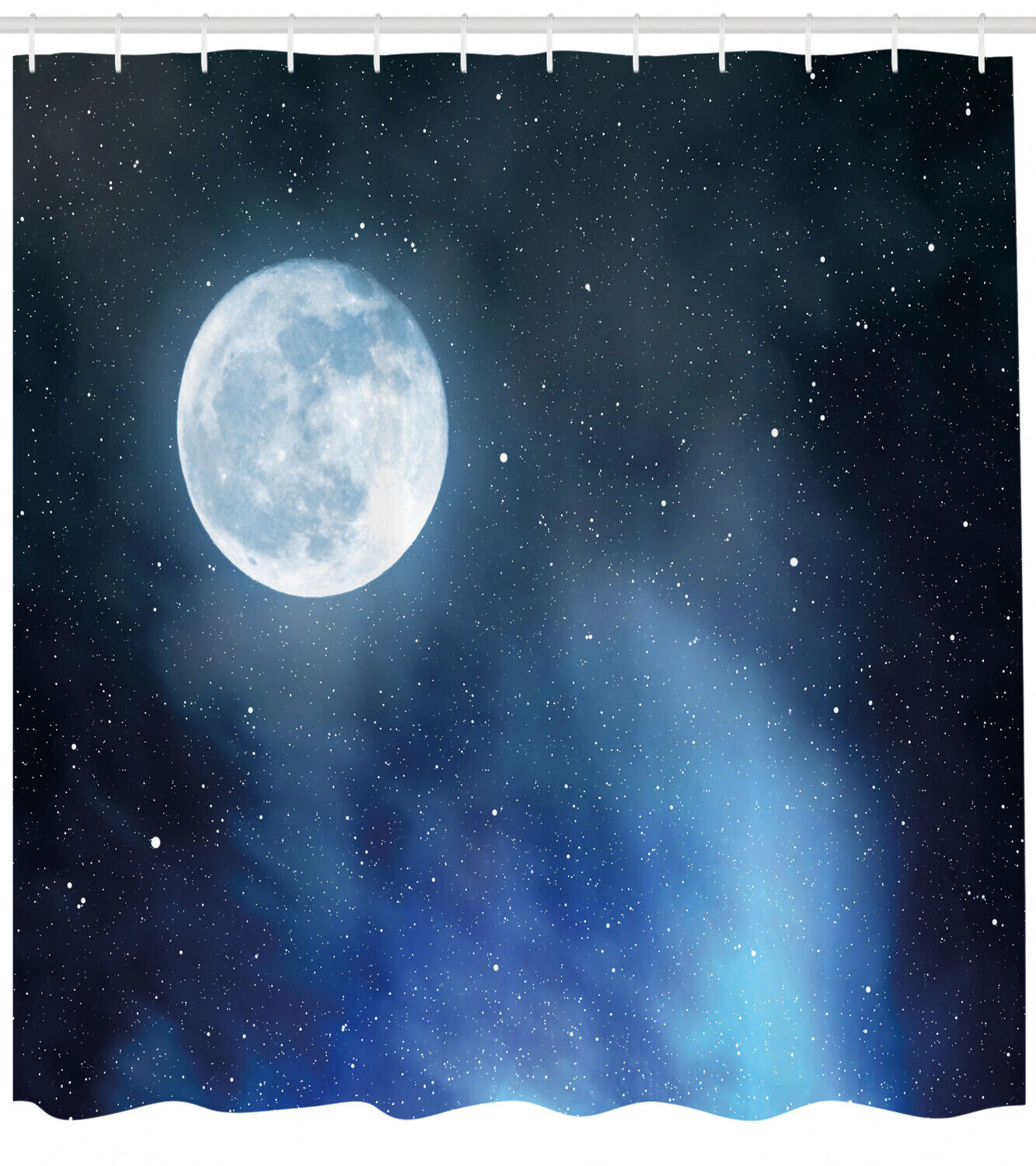 Starry Sky Full Moon Shower Curtain for Romantic Bathroom Decor