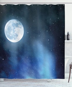 Starry Sky Full Moon Shower Curtain for Romantic Bathroom Decor